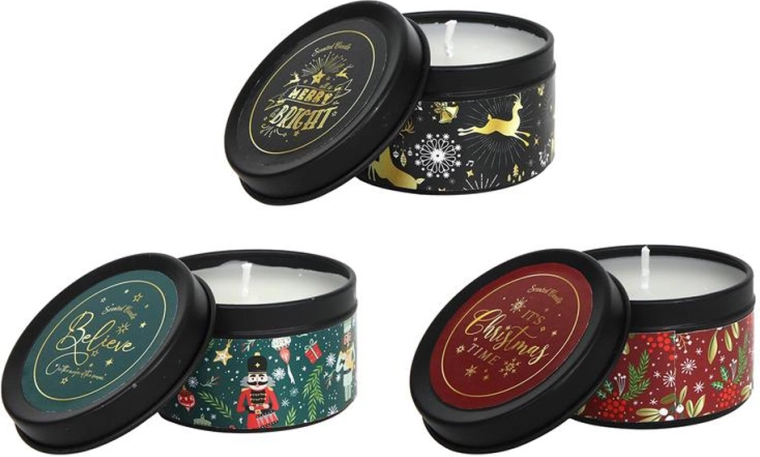 Bougie parfumée en boîte métallique 6,5 × 4 cm, assortiment de parfums