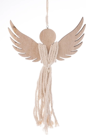Décoration d’ange en bois avec macramé en brun