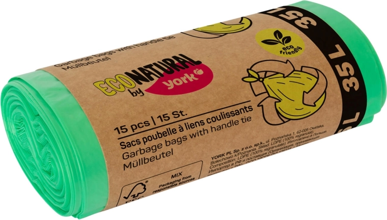 Sacs poubelle écologiques avec anses 35 l, verts, 50 × 60 cm (15 pcs)