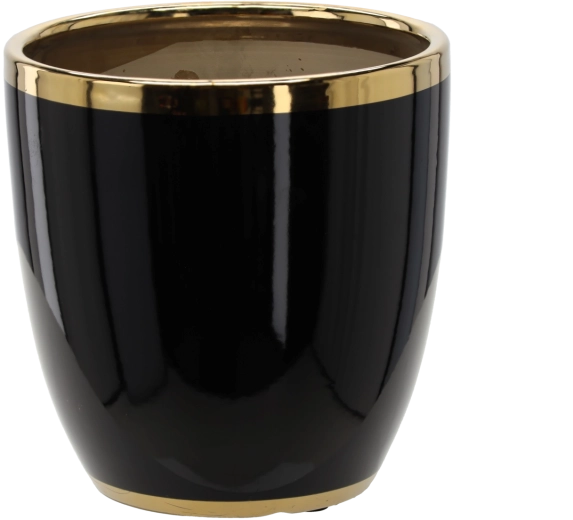 Cache-pot en céramique 26 × 26 × 27 cm noir avec liseré doré
