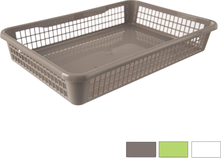 Organiseur en plastique – panier bas 38,5 × 25,5 × 6,5 cm (assortiment de couleurs)