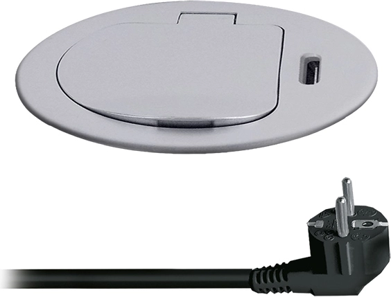 Prise encastrable Solight 1× 230 V + USB-C PD 20 W, 2 m, argentée