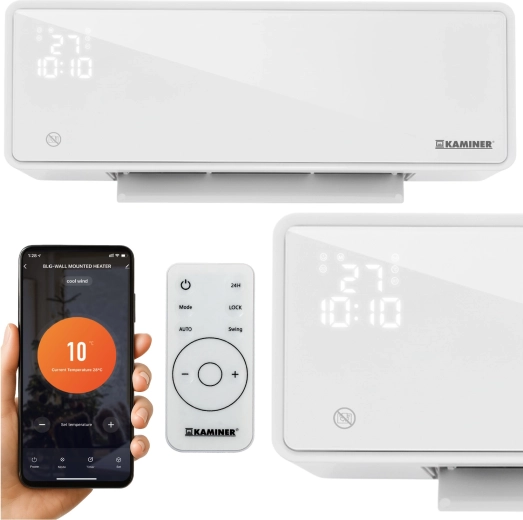 Rideau d’air KAMINER ZELVION avec Wi‑Fi et télécommande 1000 W / 2000 W noir – Blanc