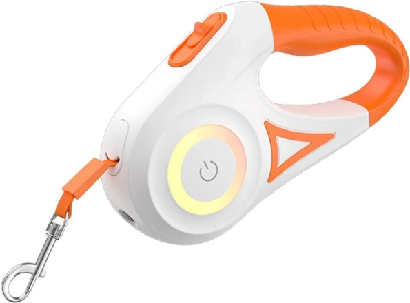 Laisse automatique LED pour chiens ROJECO 5 m (orange et blanc)