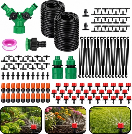 Kit d’irrigation goutte-à-goutte pour jardin 55 m + 15 m (386 pièces)