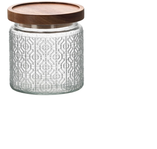 Bocal rond en verre 500 ml avec couvercle en bois