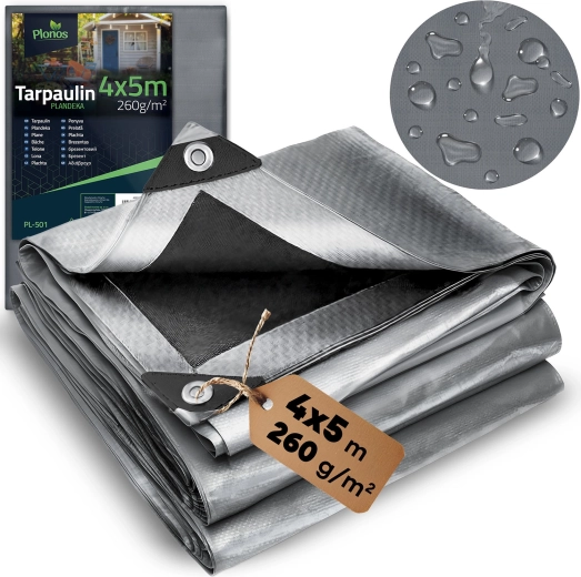 Bâche HDPE 400 × 500 cm, 260 g/m², argent-noir