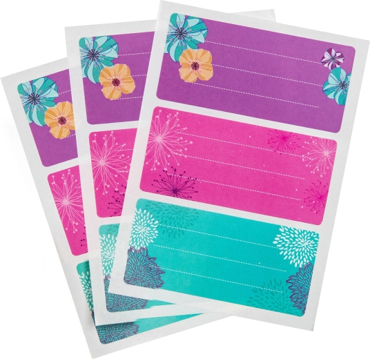 Étiquettes papier autocollantes pour cahiers – fleurs (9 pcs)