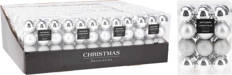 Boules de Noël 3 cm – mélange argenté, 24 pcs