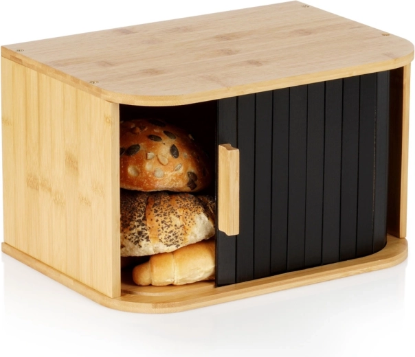 Boîte à pain Vilde en bambou avec porte coulissante, noire 33 × 23 × 20 cm