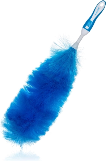 Plumeau antistatique EXCLUSIVE avec manche souple 40 cm (58 cm longueur totale), bleu‑blanc