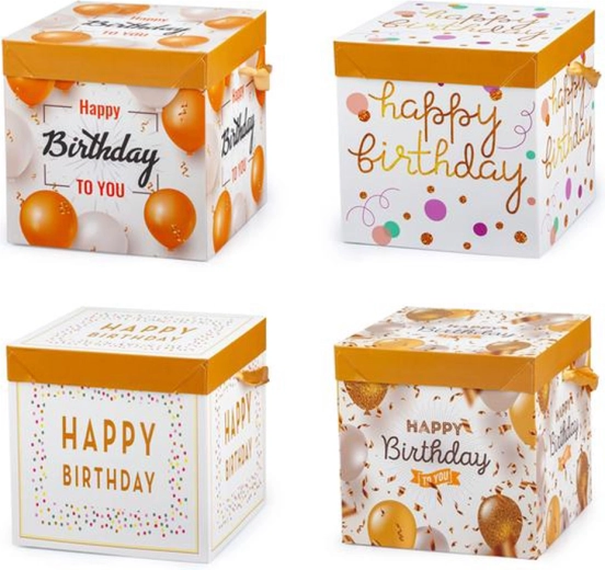 Boîte cadeau avec ruban 15 × 15 × 15 cm (assortiment de couleurs)