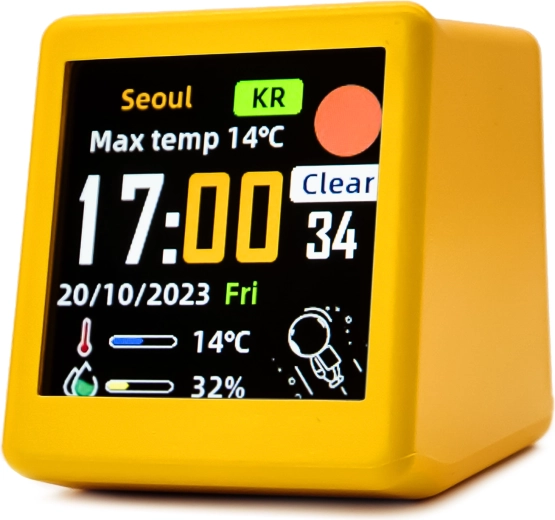 Réveil électronique intelligent avec Wi‑Fi, écran LCD et station météo (jaune) - 1 pièce