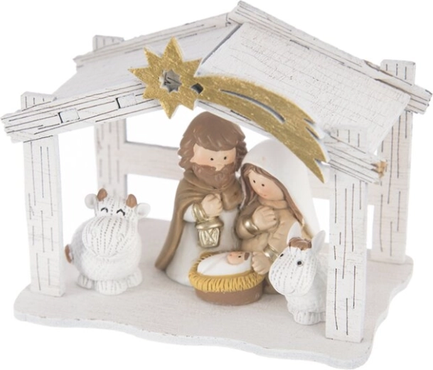 Crèche de Noël blanche en bois et en polyrésine