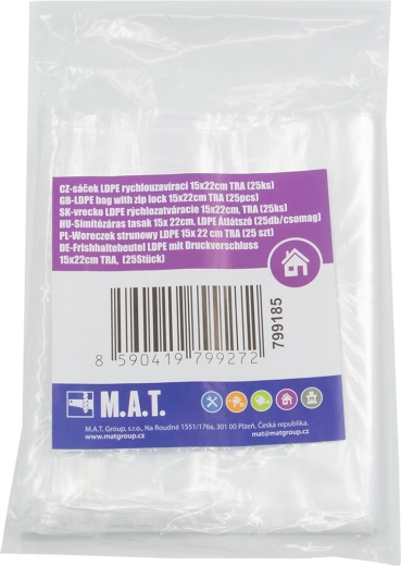 Sachets à fermeture éclair LDPE 15 × 22 cm, transparents, 25 pcs