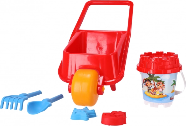 Brouette avec accessoires pour bac à sable, 5 pièces - rouge, Pilsan