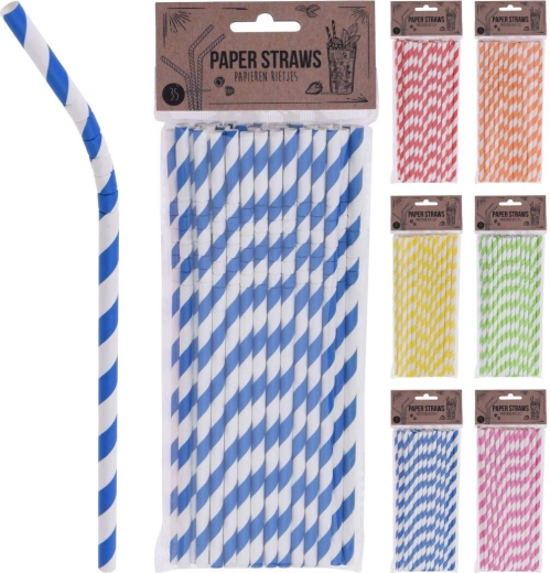 Pailles en papier avec articulation 6 × 210 mm, assortiment de couleurs (35 pcs)