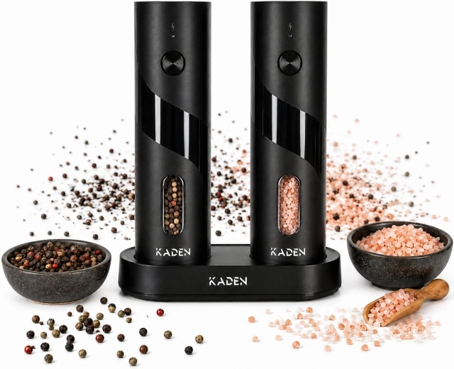 Kaden moulin électrique à sel et poivre – set de 2 pièces avec base de charge USB‑C