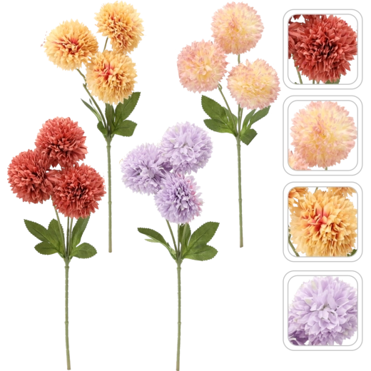 Branche artificielle – bouquet de 3 dahlias, 43 cm, mélange de couleurs