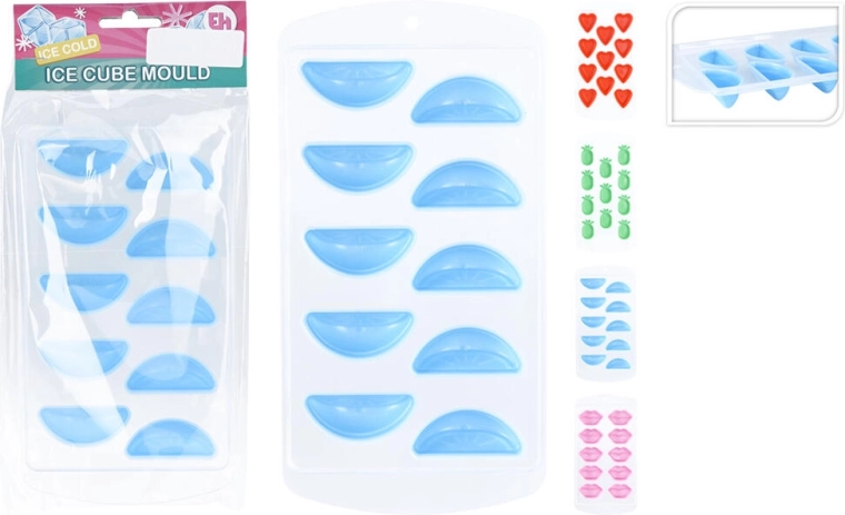 Moule à glaçons en silicone – assortiment de formes cœur, lèvres, ananas et croissant de lune 21,5 × 11 × 2 cm