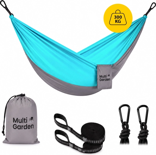 MultiGarden hamac de jardin et de voyage 290 × 140 cm avec sangles, mousquetons et sac de transport