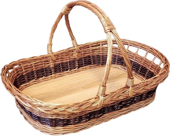 Grand plateau en osier verni avec poignées 53 × 40 × 27 cm