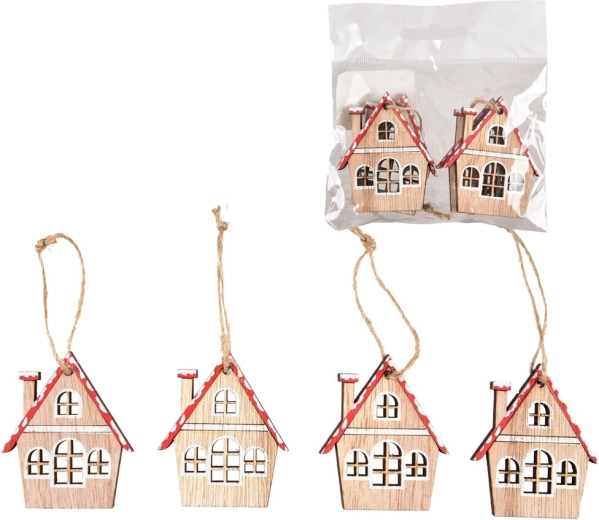 Petite maison en bois suspendue rouge (4 pcs)