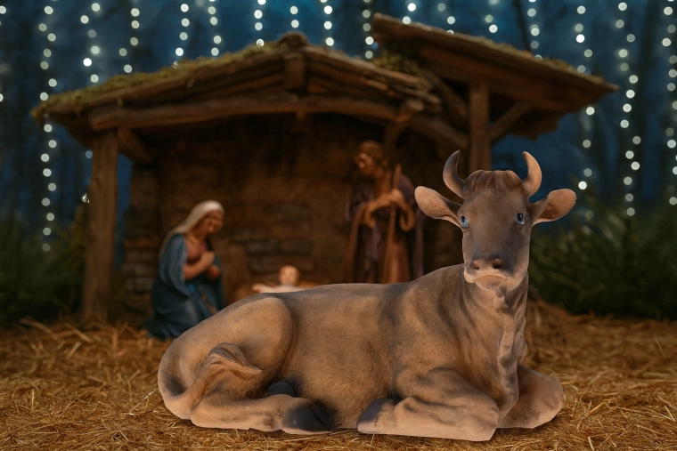 Figurine de vache de crèche en polyrésine 38 cm