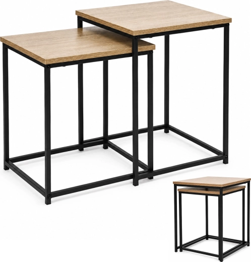 ModernHome ensemble de 2 tables basses carrées gigognes 2-en-1 style loft, chêne clair
