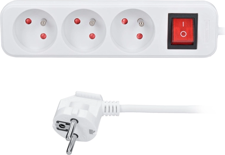 Rallonge électrique Solight de 3 m avec 3 prises et interrupteur, blanche