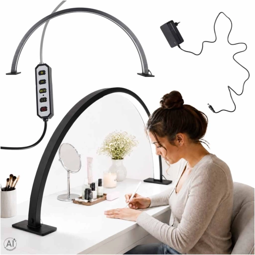 Lampe de table cosmétique LED sans ombre pour manucure – arc, noire