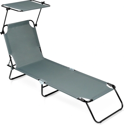 Chaise longue de jardin pliante avec auvent réglable, gris