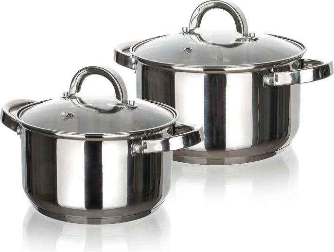 Set de casseroles en inox SWING 4 pièces (18 et 22 cm) avec couvercles en verre