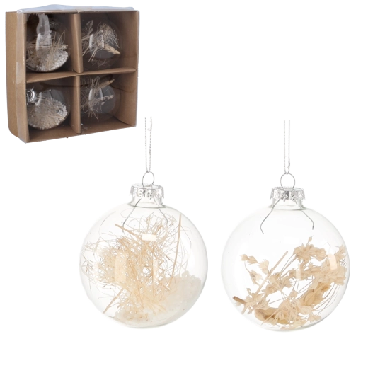 Set de boules de Noël transparentes avec motif d’épi 8 cm, 4 pcs