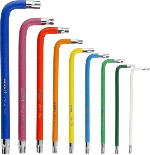 Jeu coloré de clés TORX longues T10–T50 avec trou et pointe magnétique, 9 pièces