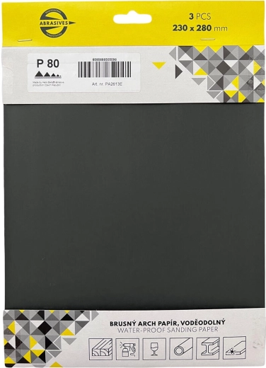 Papier abrasif imperméable à l’eau, grain 80, 230 × 280 mm (lot de 3)