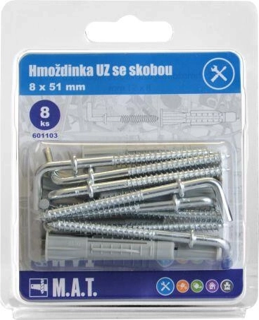 Cheville à nœud avec crochet 8×51 mm, zinc blanc (8 pcs)