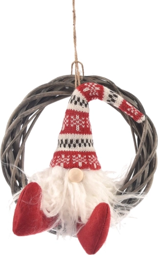 Couronne de Noël suspendue en osier avec lutin, 28 cm