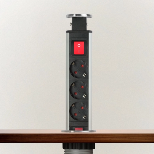 Bloc multiprise escamotable pour bureau avec 3 prises