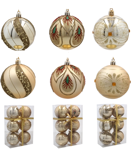 Set de boules de Noël or et champagne 8 cm – 6 pièces