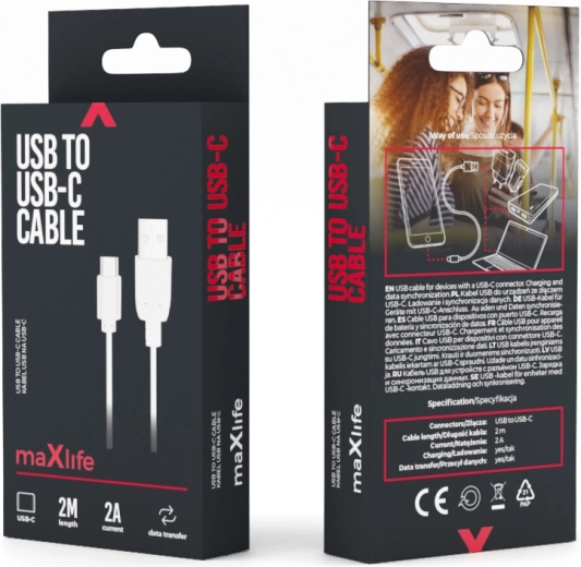 Maxlife câble USB – USB‑C 2 m blanc