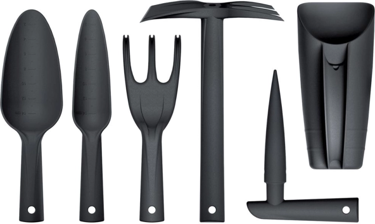 Ensemble d’outils de jardinage manuels Respana – 6 pièces, noir avec sac