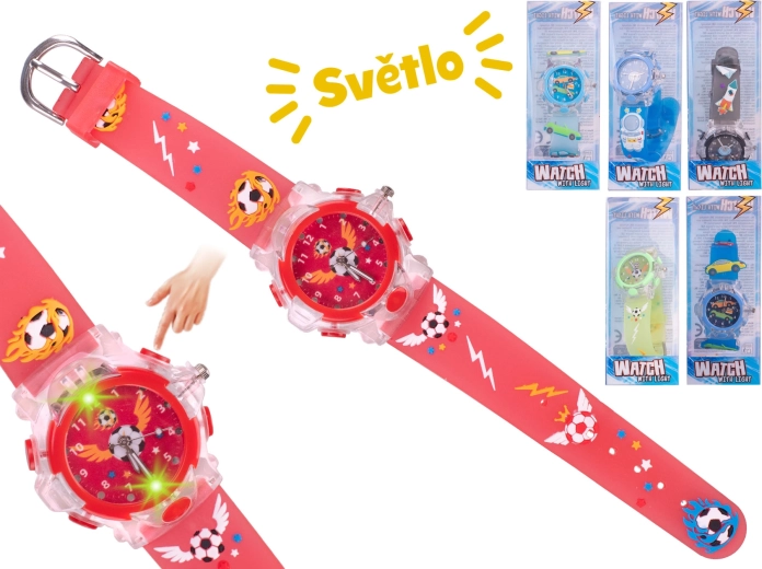 Montre analogique garçon avec lumière – espace, voitures et football