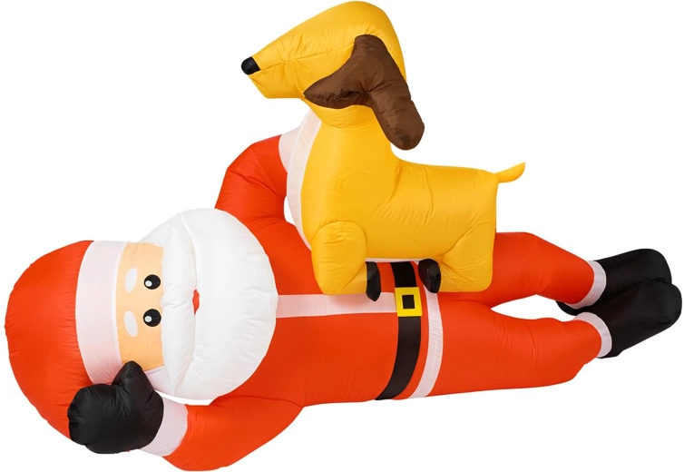 Père Noël gonflable avec renne 210 cm avec éclairage LED