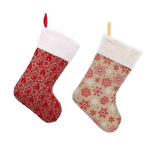 Chaussette cadeau de Noël 38 cm avec boucle – rouge ou beige