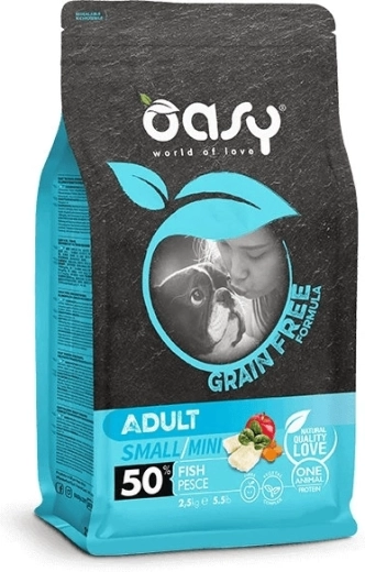 Oasy croquettes sans céréales pour chiens adultes Small/Mini au poisson 2,5 kg