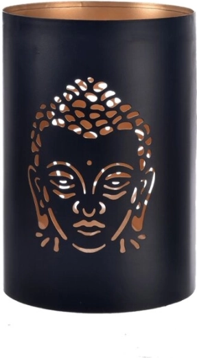 Bougeoir métallique Bouddha noir et or 12 cm