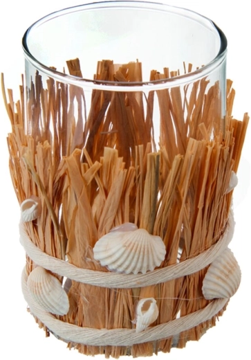 Photophore SEA en verre avec accent naturel d’herbe, brun