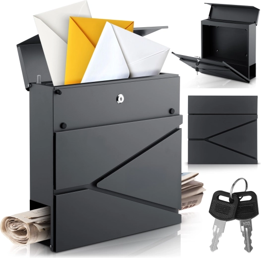 Boîte aux lettres murale anthracite 37 × 37 × 11 cm avec porte‑journaux