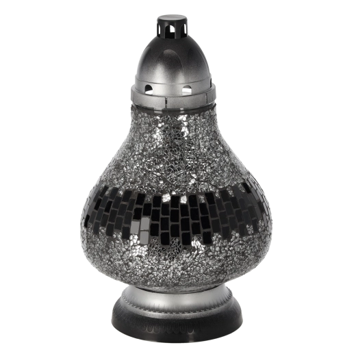 Lanterne funéraire en verre vitrail carafe, argentée, 34 cm, durée jusqu’à 50 heures